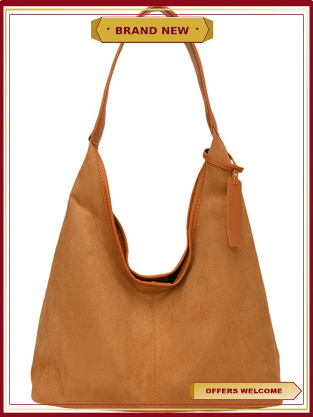 Faux Suede and PU Leather Hobo Shoulder Bag Slouchy Tote Large Capacity